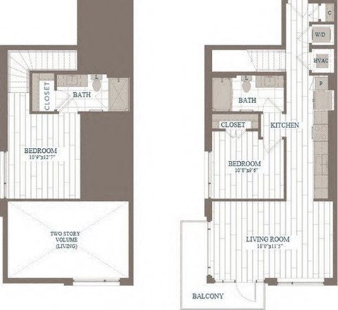 Floor plan for 2 beds, 2 baths, 999 sqft